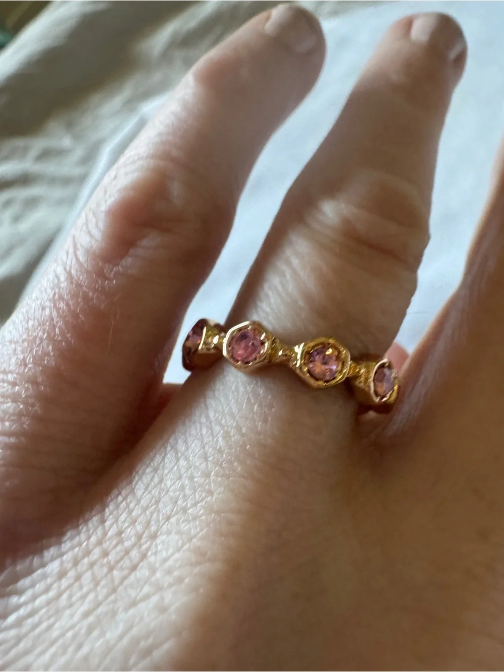 Kendra Scott- NWOT Gold Pink Crystal Eternity Stacking Band Ring - Size 7 - 7.5!